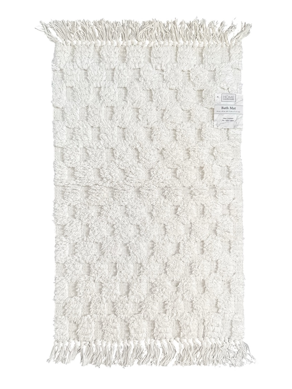 Home Collections Checkered Fringe Bath Mat Cotton Ivory 18x28 NWT